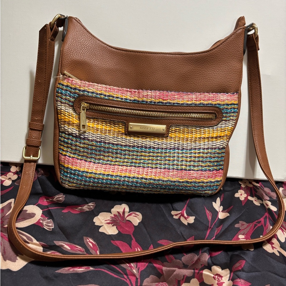 Rosetti Brown Multicolor Woven Crossbody Bag